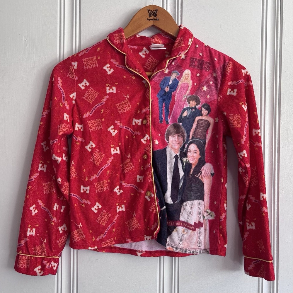 Disney High School Musical 2 Piece Button Y2K Red Fleece Pj Set Girls Sz L 10/12